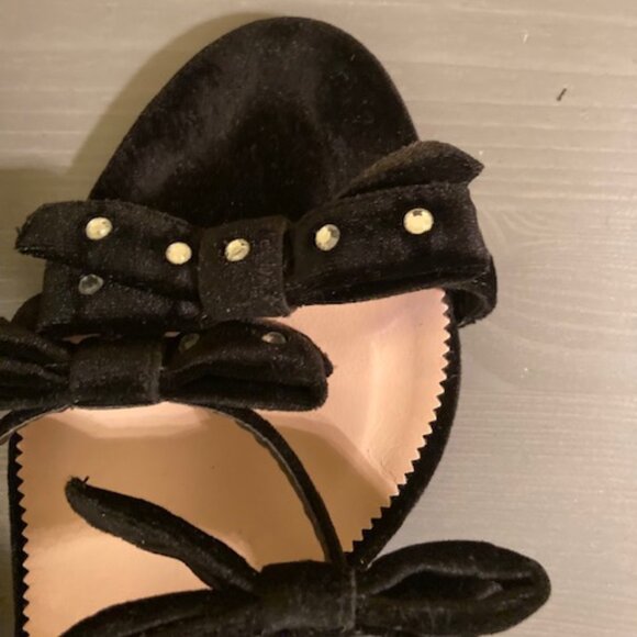 Vintage JCrew black velvet and crystal embellished bows w/ block heels, size 10 - Picture 3 of 4